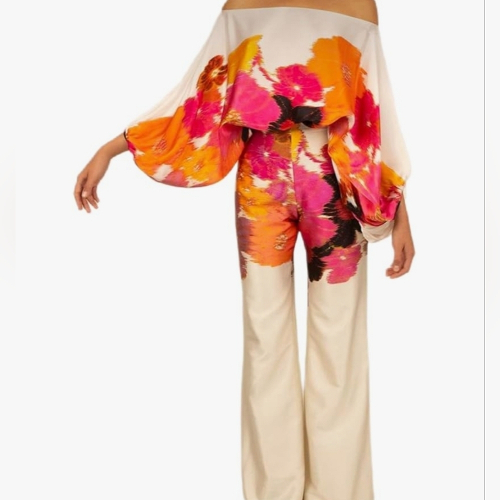  2 Piece Outfits Off Shoulder Printed Long Sleeve Casual Going Out Wide Leg Pant